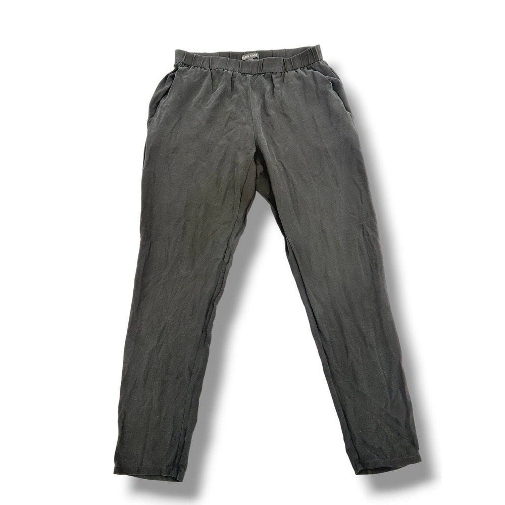 Eileen Fisher Silk Tapered Ankle Pants Georgette Crepe Womens Size XS Black